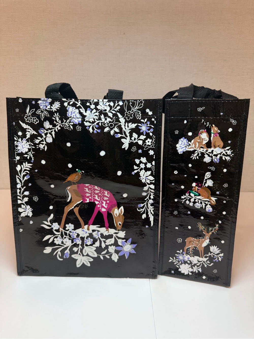 Vera Bradley Merry Mischief Retired Deer Tote + Wine Gift Bag Set NWOT